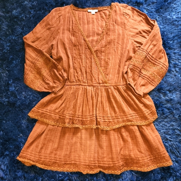 American Eagle Outfitters Dresses & Skirts - American eagle brown embroidered lace trim dress size extra large